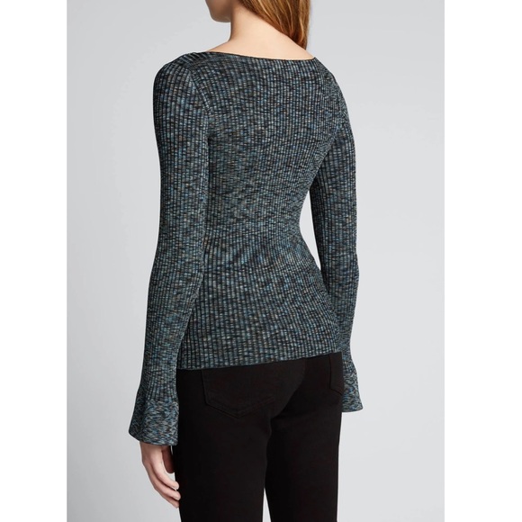 NWT💕Theory Cabled Print Ribbed Boatneck Sweater with Bell Sleeves Size P - Picture 2 of 14